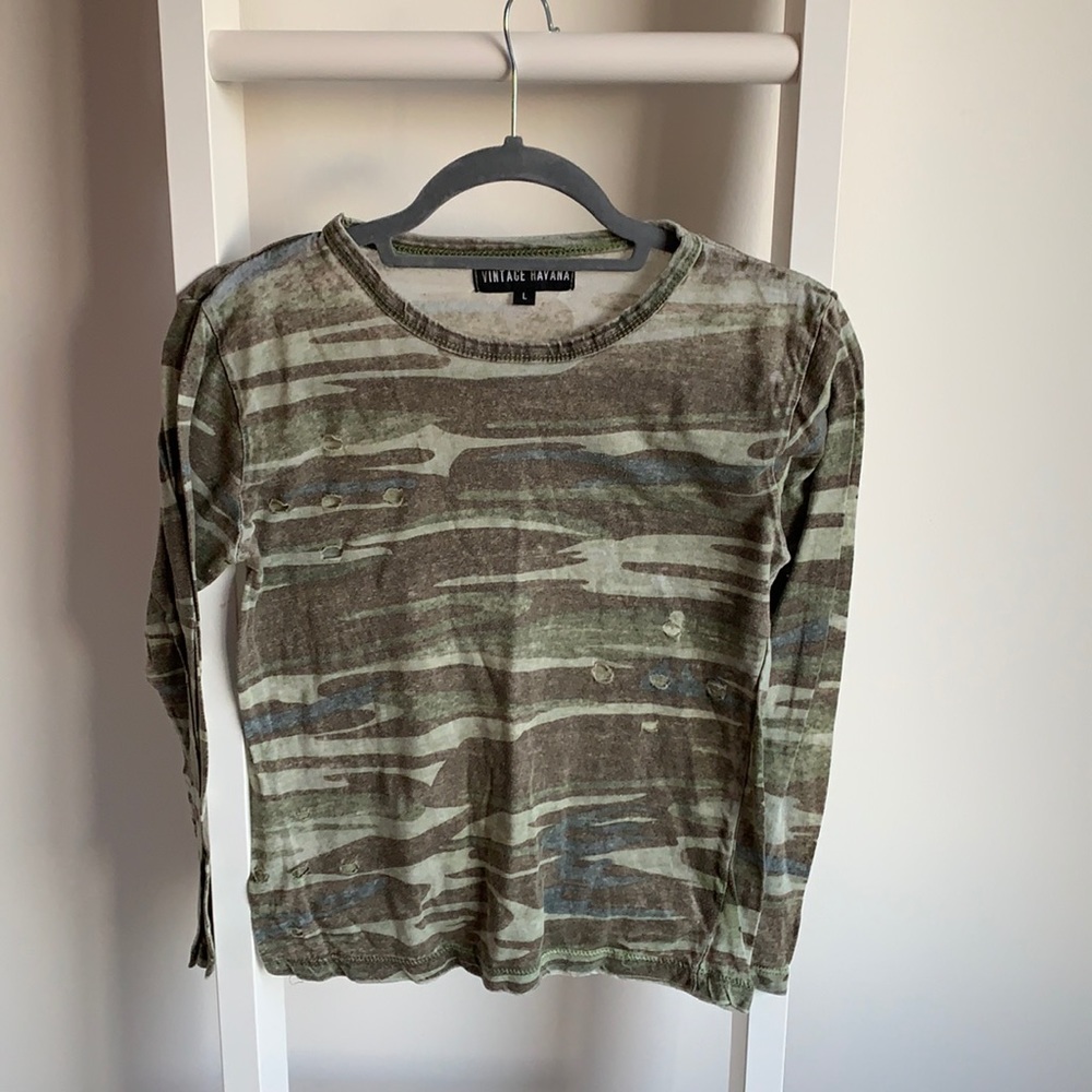 Camo long sleeve tee with rips